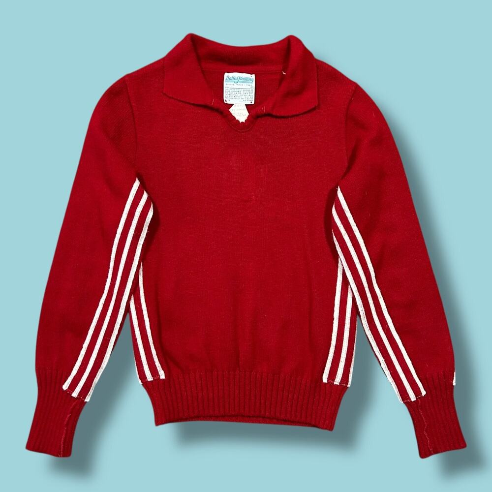 Vintage 60s Sweater Orlon Acrylic Collared Striped Red Size 34